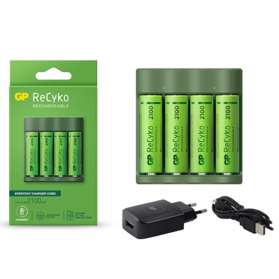GP ReCyko USB Charger With 4 X 2100mAh AA Rechargeable Battery 4 GP ReCyko USB Charger With 4 X 2100mAh AA Rechargeable Battery - Image 2