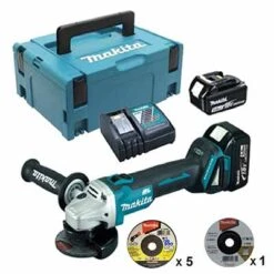 Makita DGA408RTJ1 2 X 18V 5.0AH LI-ION 4" (100MM) Cordless Angle Grinder With MAKPAC Joint Box & Accessories